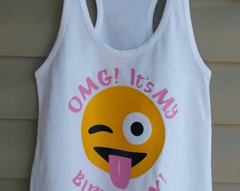 Girls Emoji Birthday Shirt / Birthday Emoji Shirt / Winking Emoji Tank Top