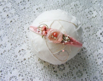 PEACH- newborn headband, Photography prop, Newborn halo, Flower headband, Baby headband, Newborn photo prop, Newborn tieback