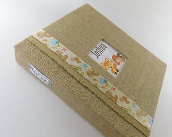 Boy Baby Memory Book Burlap Baby Book Woodland Pregnancy Journal Forest Woodland Animal Baby Diary 8.5x11 Binder Scrapbook