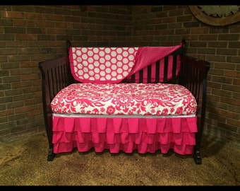 Items similar to Custom Crib bedding - Hot Pink, Turquoise, Nautical ...