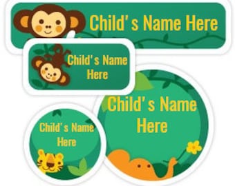 Personalized Daycare Label - Custom Name Sticker - Jungle Animal Label - Personalized Vinyl Name Label - Waterproof Label Set of 72 Stickers
