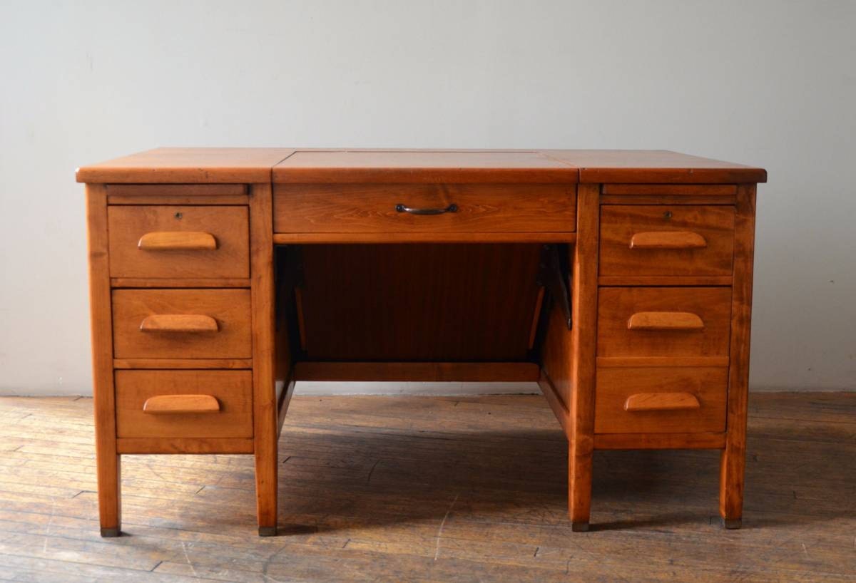 Mid Century B. L. Marble Solid Teak Desk Typewriter Flip Top