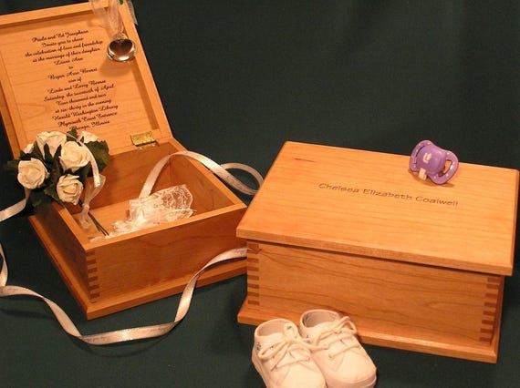 CUSTOM BABY and WEDDING and Other Special Occasion Keepsake Boxes, engraved with announcement, names and dates!