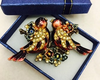Antique Circa 1930s Coro Duette by “Adolph Katz” rhinestone and enameled Fur Clip & Brooch