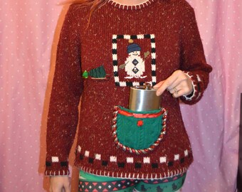 liquor, flask holder, Party Sweater, Ugly Christmas Sweater, Women Large, alcohol, ugly xmas sweater, one of a kind, party pocket