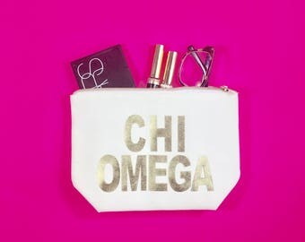 Chi Omega Cosmetic Bag | Chi O gift | bid day | rush | gold | big sis | lil sis | sorority
