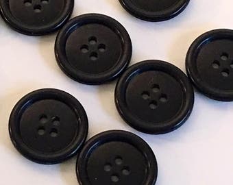 7/8" Round Black Shiny 4-Hole Button, Plain Black Button, Glossy Black Button, Button Art, Rimmed Black Button, Basic Button, Black Plastic