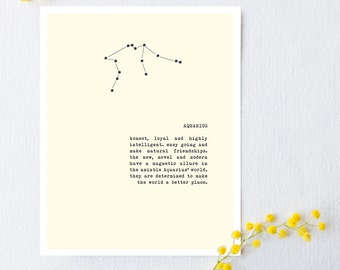 Aquarius zodiac sign poster, constellation art, aquarius astrology poster, birthday gift, astrology sign poster, wall decor
