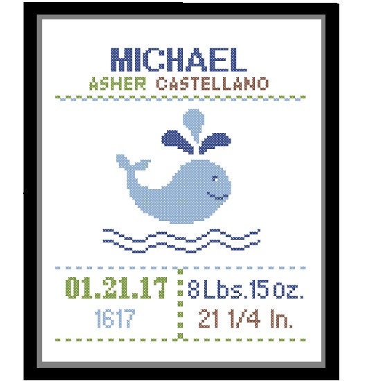 1 Cross Stitch custom Pattern Baby Boy Personalised Birth