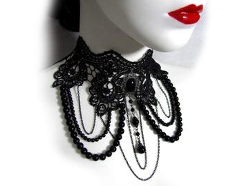 Black necklace Gothic Jewelry,dark,jewellery,chains,black wedding,halloween,accessories,cosplay