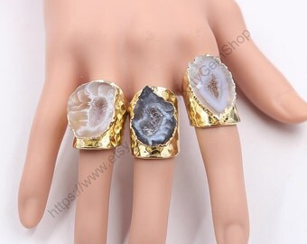 Open Druzy Rings -- With Electroplated Gold Drusy Gemstone Bridesmaid Jewelry Supplies Wholesale YHA-080