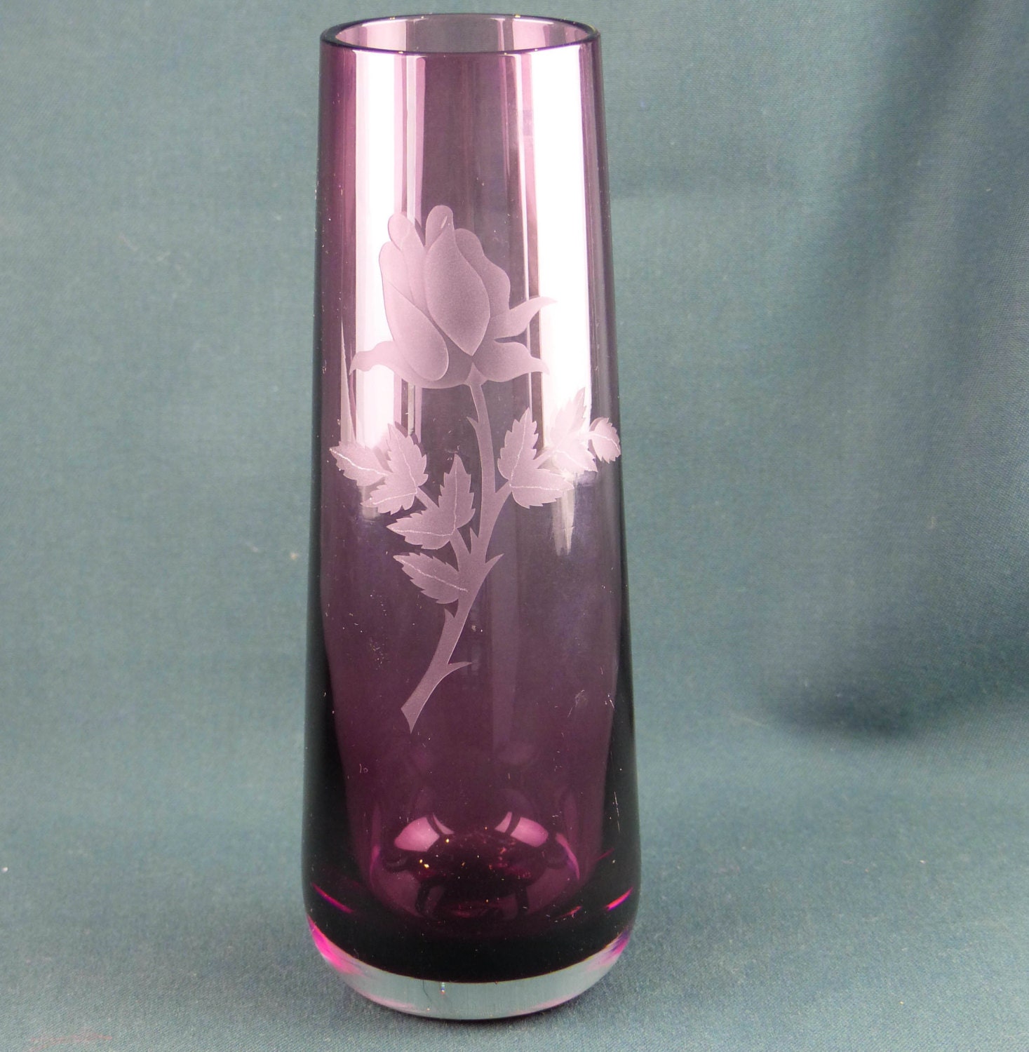 Caithness Art Glass Vase. Heather purple. Etched with by Plenishin