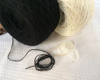 Black merino yarn, two ply merino wool blend yarn, lace weight yarn for knitting, crochet, weaving, crafts