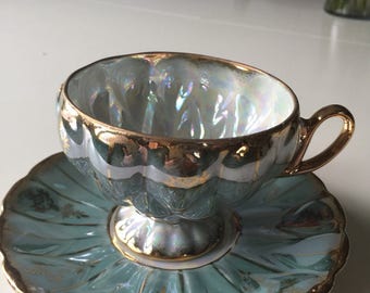 Vintage, Japan, Fan Crest Hand Painted, Tea Cup and Saucer.