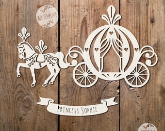 Princess Carriage SVG PDF - Papercutting Vinyl Template - Commercialpaper cut template - princess papercut - baby shower svg