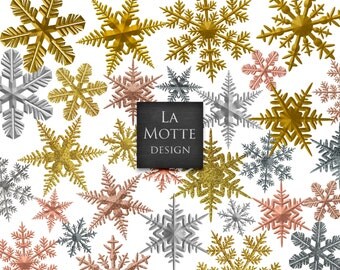 Gold snowflake clipart gold glitter snowflake silver snowflake clipart rosegold clipart christmas clipart 30 pngs