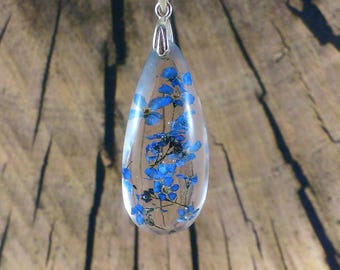 Gift|For|Her Blue necklace Gift daughter Blue jewelry gift Everyday necklace Mom gift womens Bridesmaid necklace Blue pendant Floral