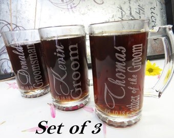 3 Personalized Beer Mug, Groomsmen Mug, Personalized Mug for Wedding Gift, Engraved Mug, Best Man Gift, Gifts for Men, Mens Gift, Groomsmen