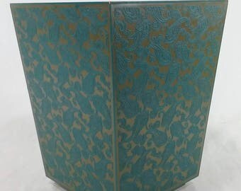 Retro trash can avocado green and blue mid century waste bin vintage