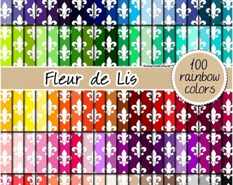 SALE 100 Fleur de Lis digital paper rainbow floral digital paper fleur de lis clipart fleur de lis pattern 12x12 pastel digital paper