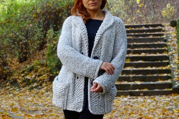 Items similar to knit cardigan, bulky, wool cardigan, off white, hand ...