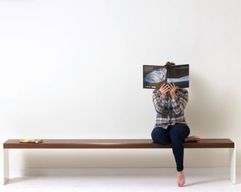 Minimalist Bench - Modern Solid Walnut and Powder Coated Metal Bench