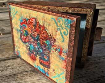 Vintage Bohemian Elephant Jewelry Box- Handcrafted Wooden Jewelry Box, Jewelry Organizer, wood jewelry box, small trinket box, small storag