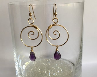 Gold & Amethyst Earrings: Briolette Dangles