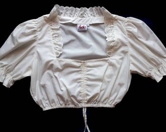 Vintage White Dirndl Puffy Sleeves Top Blouse Size L