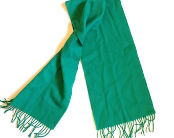 Green Wool Fringed Scarf - Made in Japan - 56" by 10"