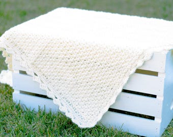 Crochet Baby Blanket | Mini Puff Stitch in Off White