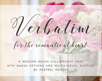 Calligraphy Font by Kestrel Montes, Verbatim Modern Brush Calligraphy Wedding Font, Web Font, Digital Font Download, Wedding Invitation Font