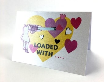 Valentines Card, Gold heart love card, funny loaded with Lurve card, Cupid card, Funny Valentine