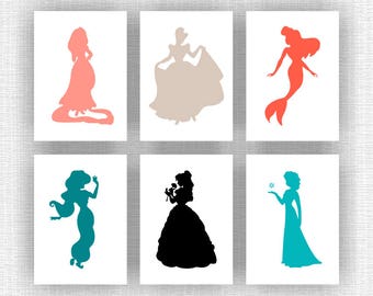 Disney Watercolor Castle Disney Princess silhouette