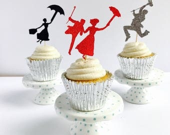 Mary Poppins cupcake toppers set of 12/ Mary Poppins Cupcake toppers/ set of 12