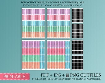 Checkboxes Stickers Printable Happy Planner Labels To Do Boxes To Do Stickers Vertical Flags Box Cut Files. Inspired By Erin Condren