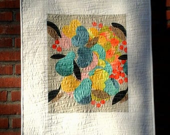 Modern wall hanging made from Marimekko fabric, contemporary fiber art quilt, Scandinavian abstract textile art, quilted wall decor