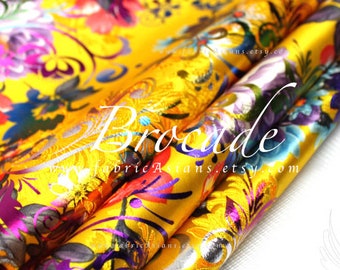 Yellow Brocade Floral Gold Fabric - achat tissu asiatique
