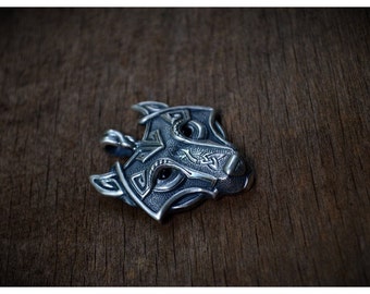 Norse Viking Wolf head Pendant Necklace, Norse pendant Viking pendant