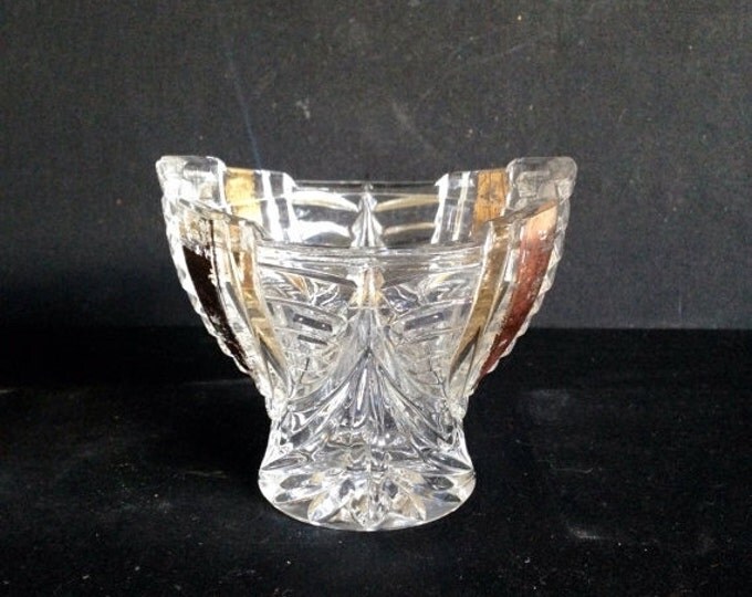 Storewide 25% Off SALE Wonderful Vintage Ribboned Clear Crystal Petite Open Nut Dish Featuring Gold Tone Striped Patterned Design