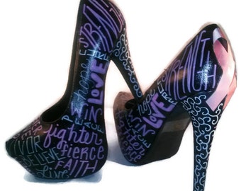 Breast Cancer Heels / Survivor Heels / Women's Breast Cancer Pumps / Hand Painted Shoes / Decoupage Shoes / Pink Shoes / Womens Pumps