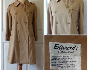 Vtg Khaki Dress Peacoat Medium British Crown Colony of Hong Kong 1960's Long Jacket (R1-146)