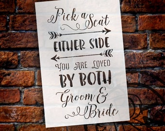 Pick A Seat, Either Side - Wedding Stencil - Select Size - STCL1581 - by StudioR12