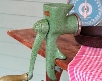 Vintage Harper Green Enamelware Meat Grinder Model 1000