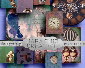 SALE Steampunk Alice Digital Journal Kits Printable Journal Alice in Wonderland Clip Art Clipart DIY journal Junk Journal