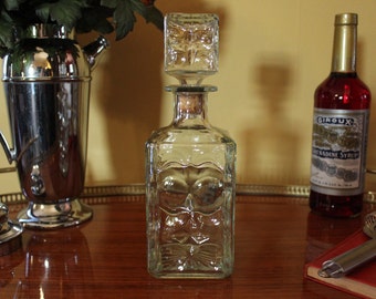 Vintage Liquor Decanter, Whiskey Decanter, Glass Decanter with Cork Top, Scotch Decanter, Mad Men Barware