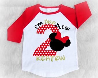 I'm Twodles - second birthday shirt - minnie mouse birthday shirt - 2nd birthday shirt - raglan shirt for toddlers - I'm twoodles