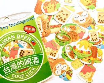 Asian food stickers Kawaii food stickers Taiwanese food stickers Fried tofu Bubble tea Steamed buns Food themed stickers Cute flake stickers