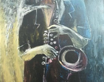 Jazzman figurative impression style stretched canvas print by artist Vantuan 8x10