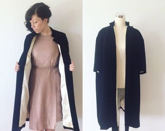1950s Velvet Opera Coat Size Medium/Large | 50s Black Velvet Swing Coat
